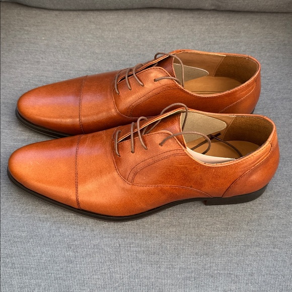 Men’s ASOS Tan Leather Oxford Dress Shoes UK 9 US 10 Brown Cap Toe Formal - Picture 3 of 11